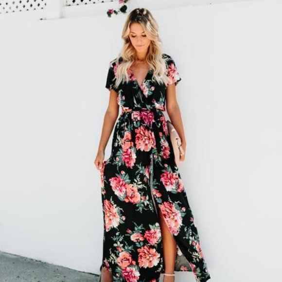 Vici Rosemallow Bardot Floral Rose Maxi Dress S - Picture 2 of 4